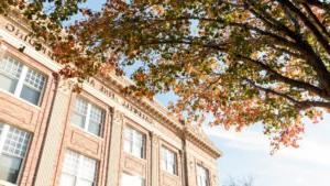 Fall color leaves outside of Caldwell Hall